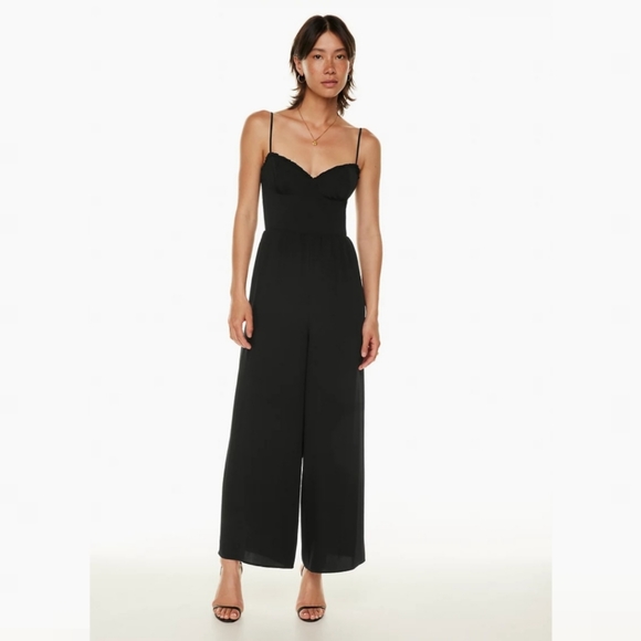 Wilfred Pants - NWT Wilfred Black Satin Sweetheart Bustier Wide Leg Fable Jumpsuit sz 4 Coquette
